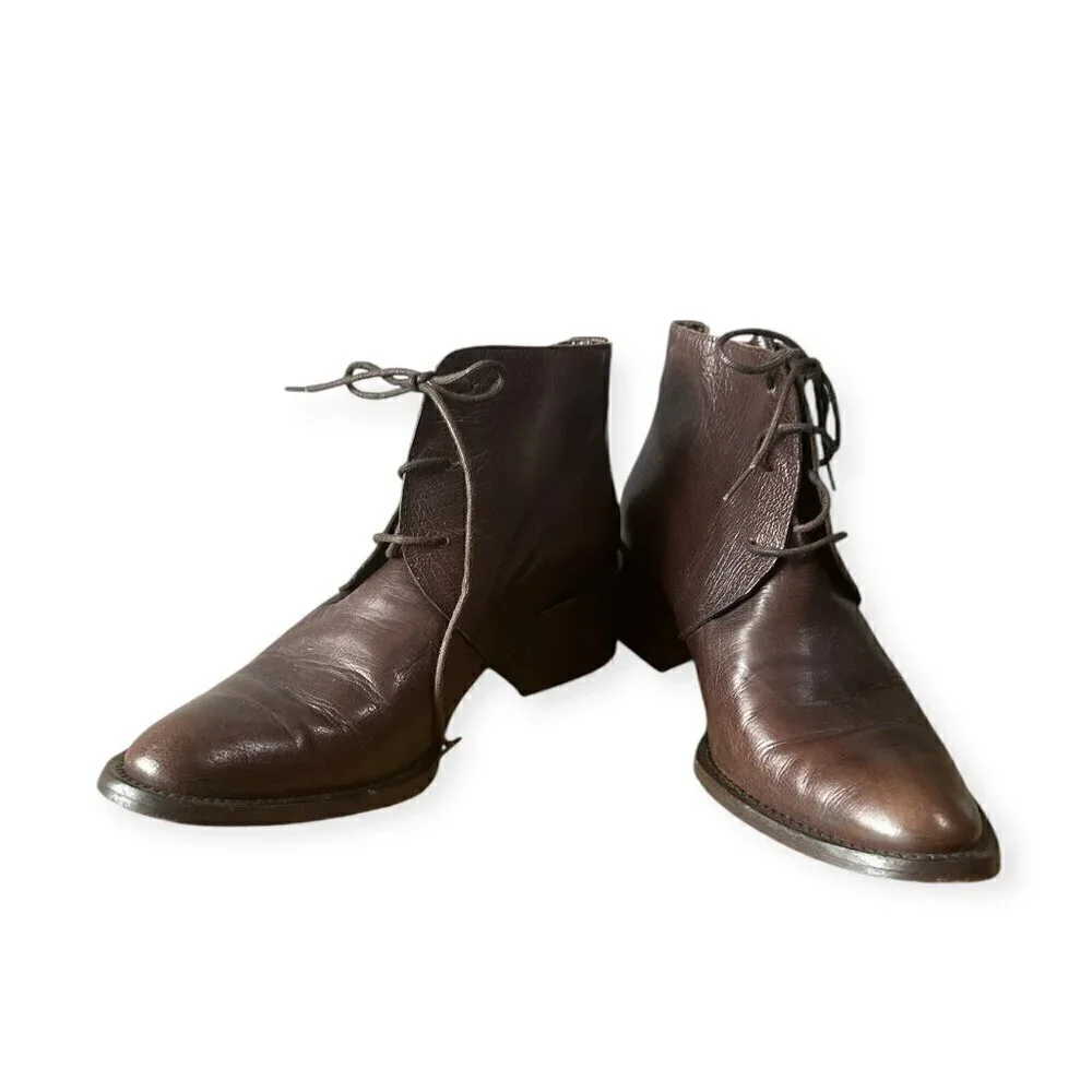 Vintage Y2K, Brown Leather Chukka Booties, Italian Made, Size 39EU